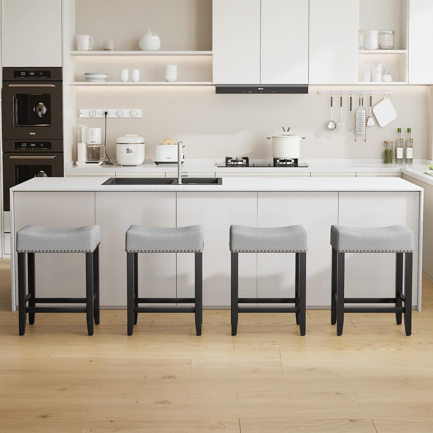 Ckaff Lot de 2 tabourets de bar, Chaises de bar hauteur 65,5 cm, Chaises de cuisine, En lin, Chaise de maquillage, Chaise de salle à manger, Tabouret de salle de bain