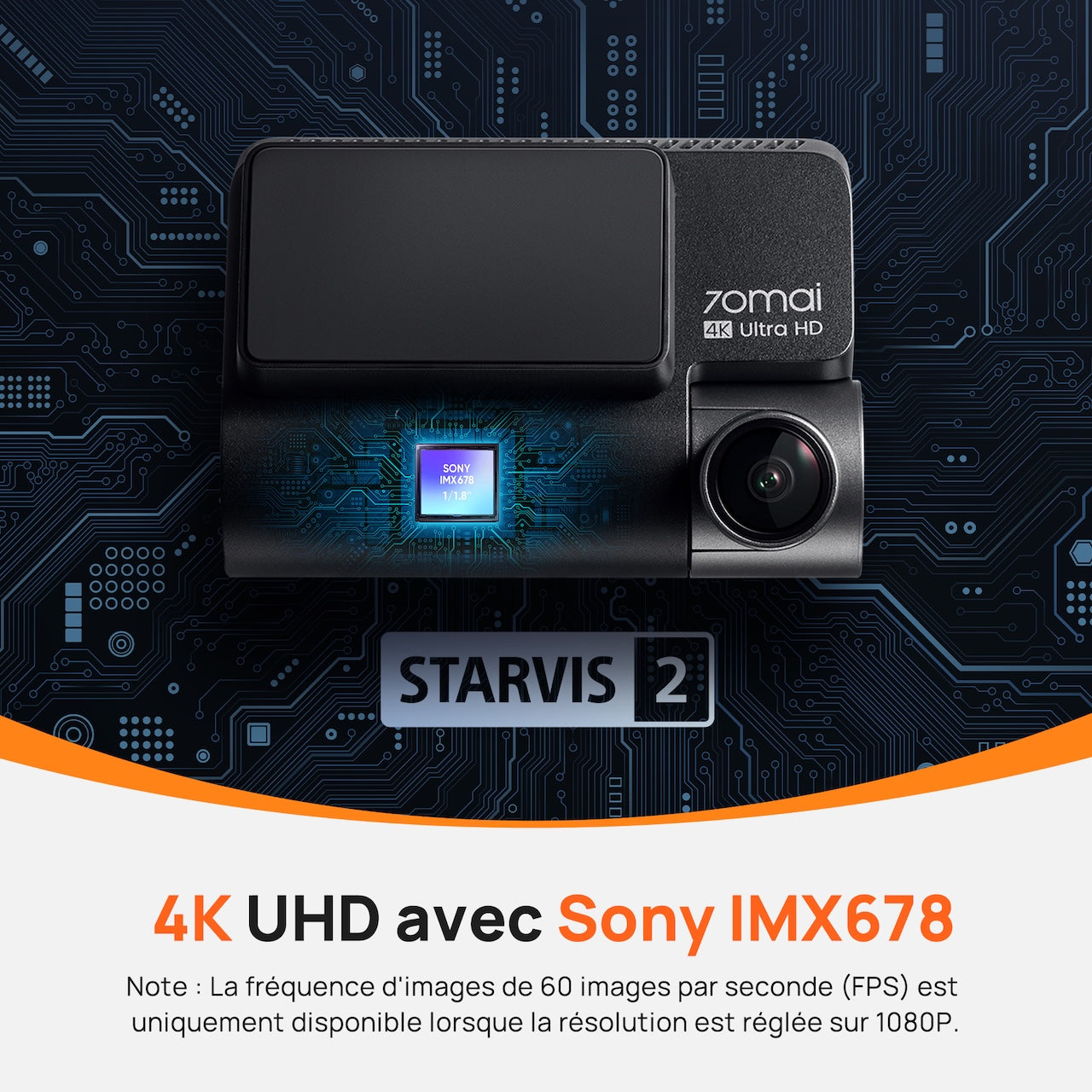 Dashcam 4K Avant et Arrière 70mai A810-2, Dashcam UHD 4K Réelle avec Sony STARVIS 2, Vision Nocturne HDR, Détection de Mouvement par IA, GPS Intégré, Support 4G LTE, ADAS
