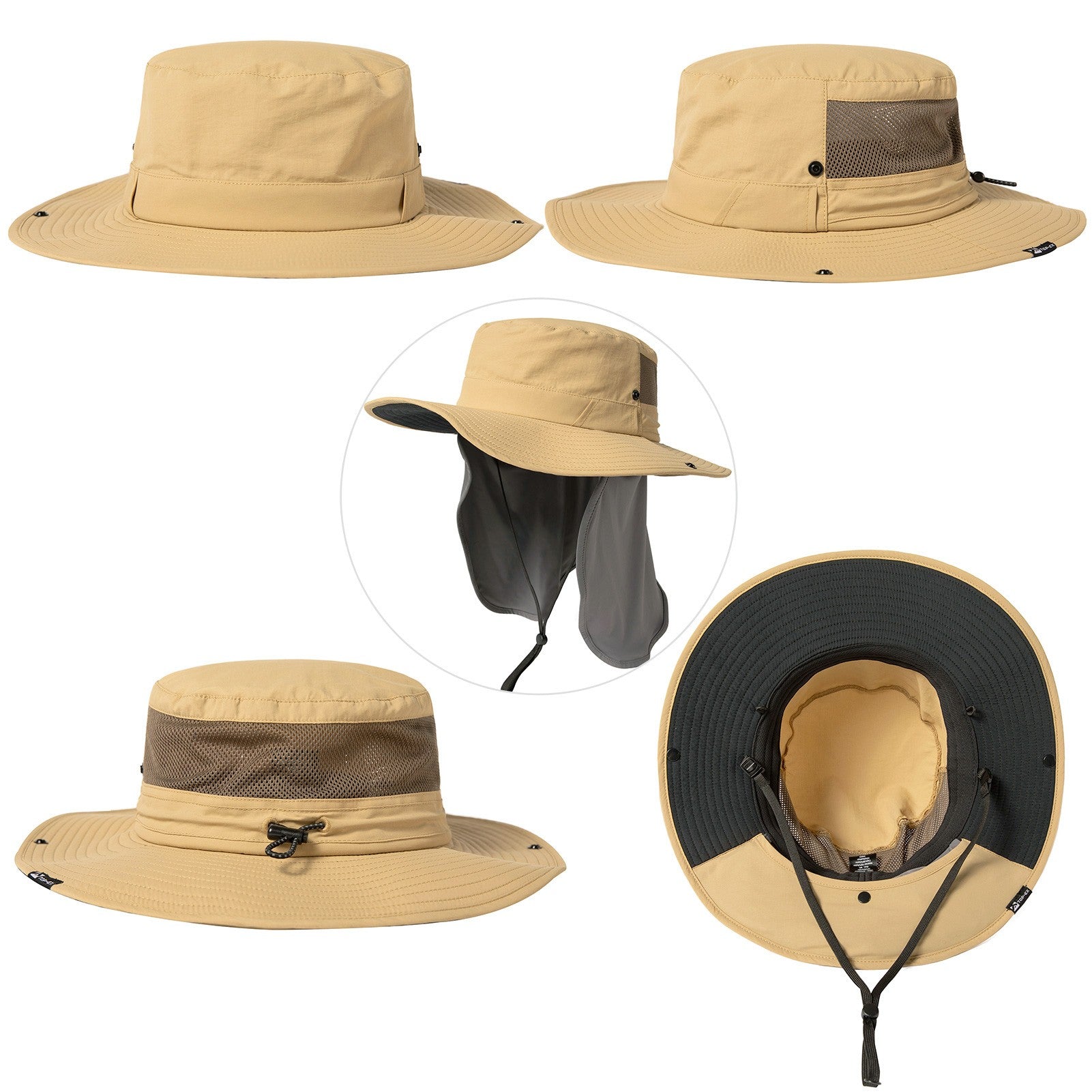 TOP-EX Chapeau de pêche pour homme avec protection UV, couvre-nuque à effet froid, emplacement pour lunettes, bords larges, taille M/L - Kaki