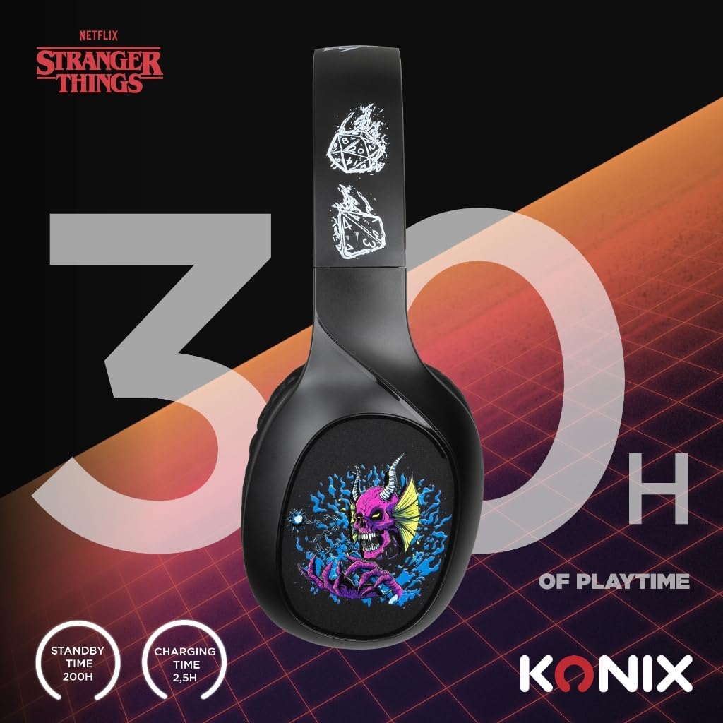 Konix Stranger Things Casque audio supra-auriculaire sans fil Bluetooth 5.3 PC, smartphones, tablettes - Microphone - Autonomie 30 h - Noir et jaune