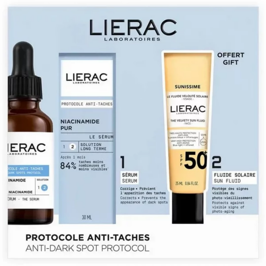 LIERAC Protocole Coffret Sérum Anti-Spots Niacinamide Pur 30ml + Fluide Velouté Solaire Visage SPF50+ 25ml Offert