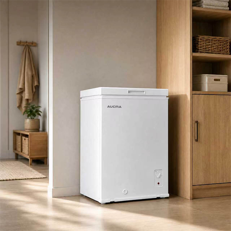 AUCMA 141 L Congélateur Coffre Convertible, Réfrigérateur & Congélateur Réversible, Mini Congélateur Profond Ouverture par le Haut, Classe Énergétique E, Fonctionnement Silencieux, Thermostat à 7 Niveaux, Panier Amovible & Tuyau de Dégivrage, Convien