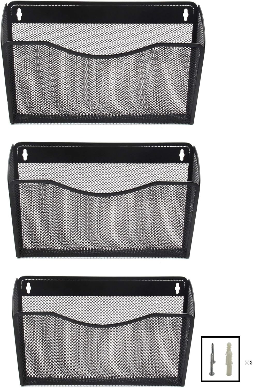 Senhoglb Lot de 3 porte-documents muraux en maille, format A4 paysage - Noir