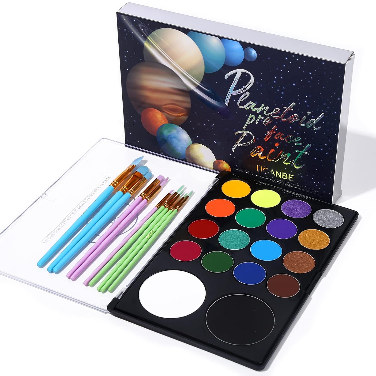 UCANBE Coffret professionnel aquarelle visage Astéroïde 18 couleurs et pinceaux
