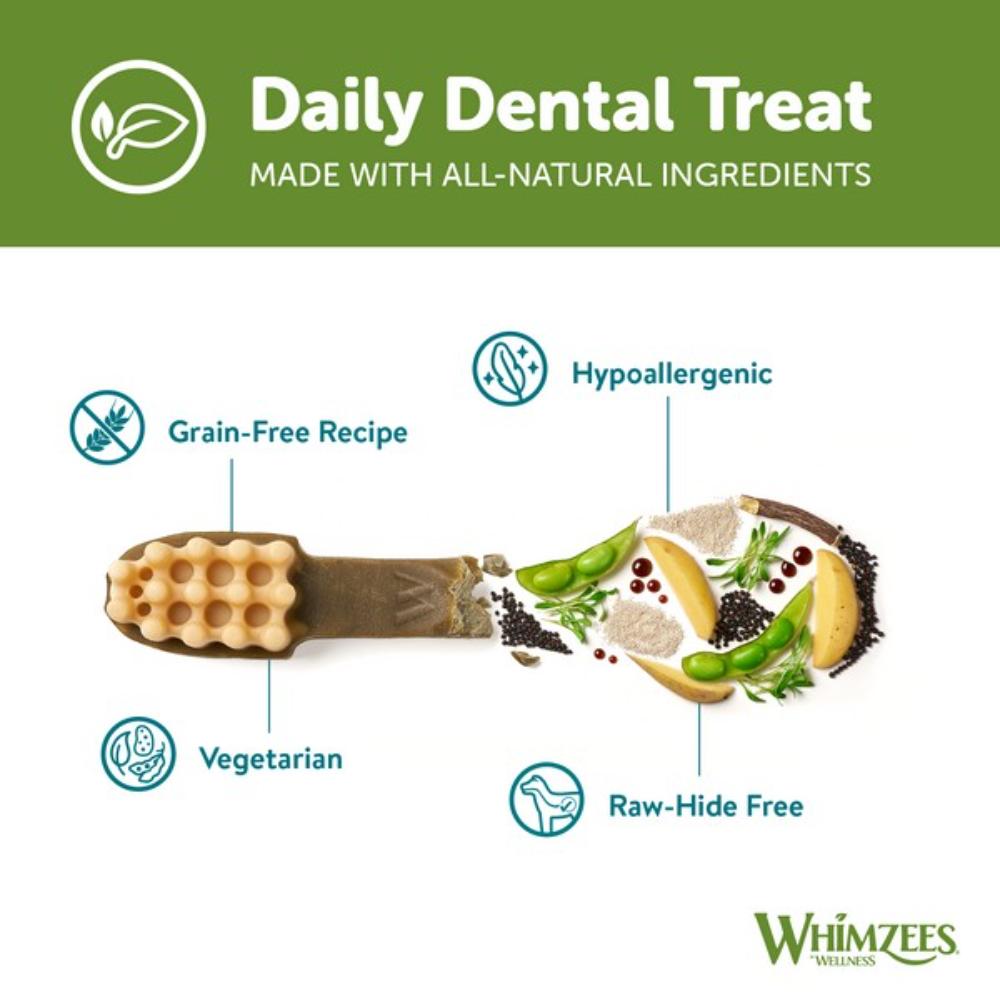 WHIMZEES Brosses à Dents L, 6 Pièces – Taille L, Friandises pour Chiens de Grande Taille, Naturelles & sans Céréale, Végétariennes, sans Sucre Ajouté