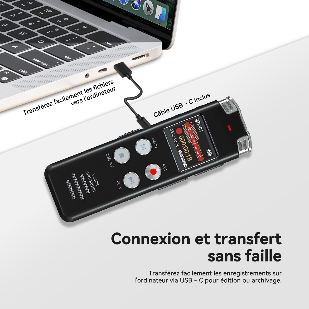 Rexsun Enregistreur vocal numérique portable 128 Go avec écran LCD, Réduction intelligente du bruit, ABS et alliage d’aluminium, Gris, L357