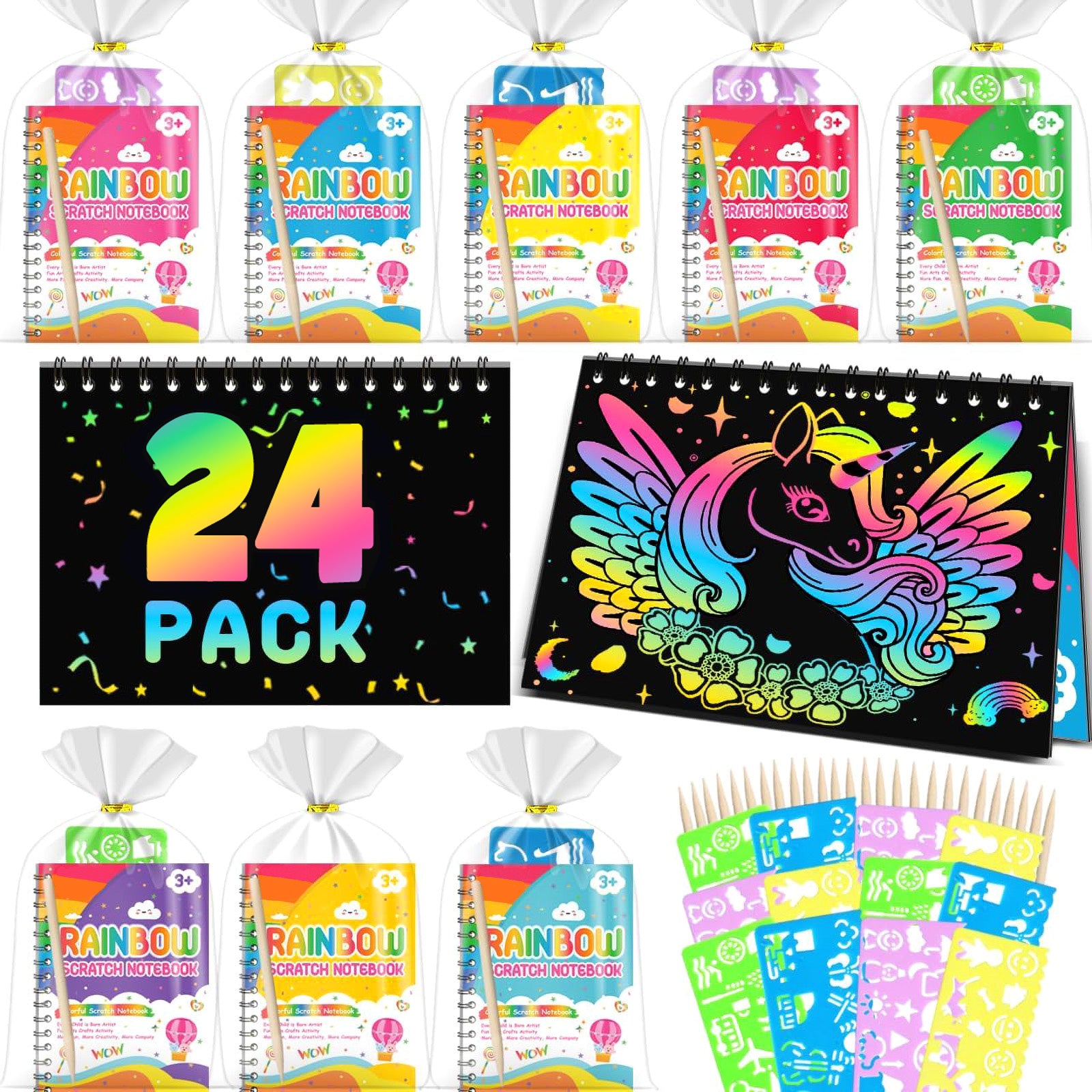 Rainbow Kit de carnets d'art par gommage Arc-en-ciel Lot de 24