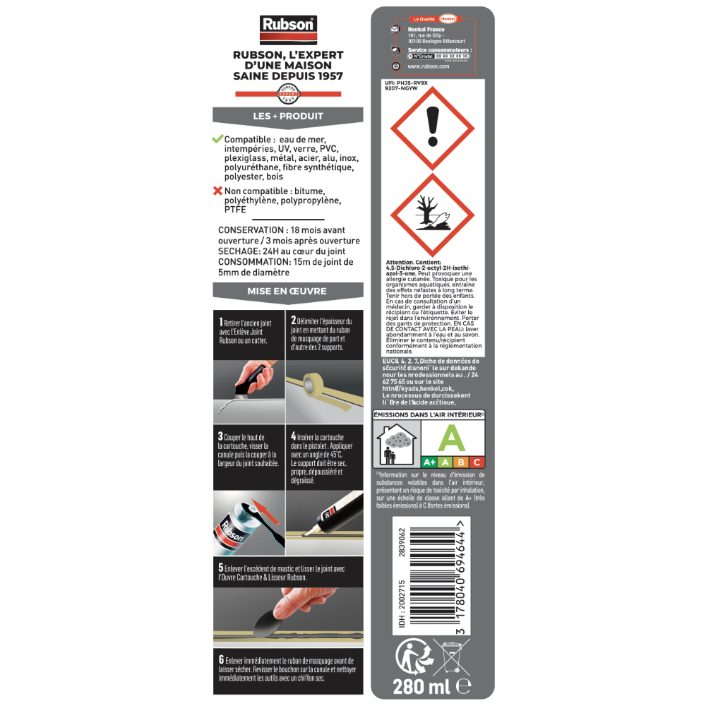 Henkel Rubson – Mastic Special Materials Autos-Bateaux (cartouche de 280 ml) – Mastic noir à base de silicone pour collages et réparations – Etanche pour nombreux matériaux