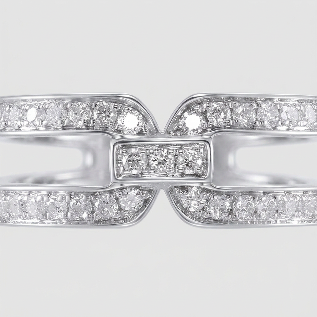 ALAIN MICHAL Intertwine 925 Argent Sterling Bague Diamant Semi-Baguet 43 Diamants Blancs 0,452-0,516 ct Largeur de Bague 7 mm Taille 55