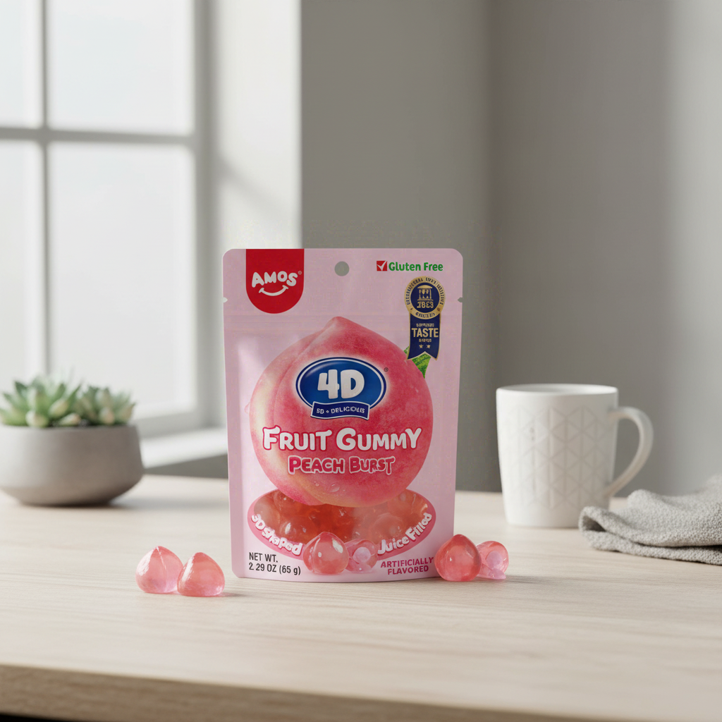 Amos 4D Bonbons gélifiés saveur pêche - 65 g