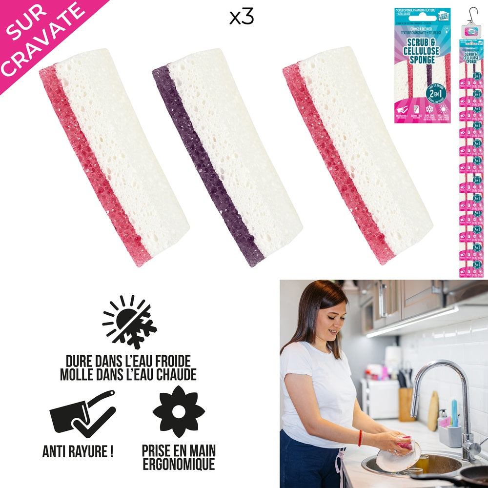 JE CHERCHE UNE IDEE Éponge grattante multifonction en cellulose, Lot de 3