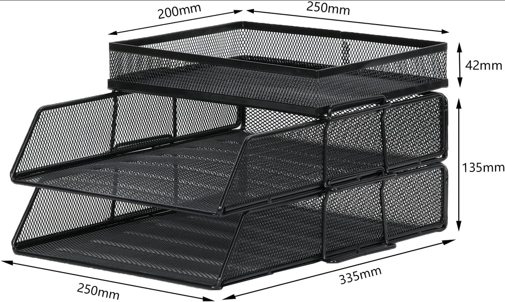 Senhoglb Corbeille à courrier en mesh A4 à 2 niveaux, empilable avec support supérieur - Noir