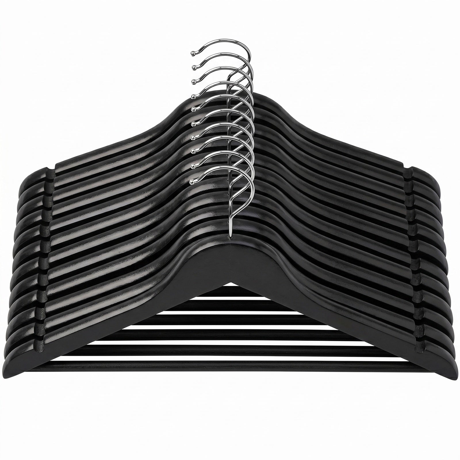 JOYFURNOS Cintres en Bois Massif, Lot de 10, Avec Rainures sur les Épaules, Pour Costumes, Chemises, Manteaux, Noir