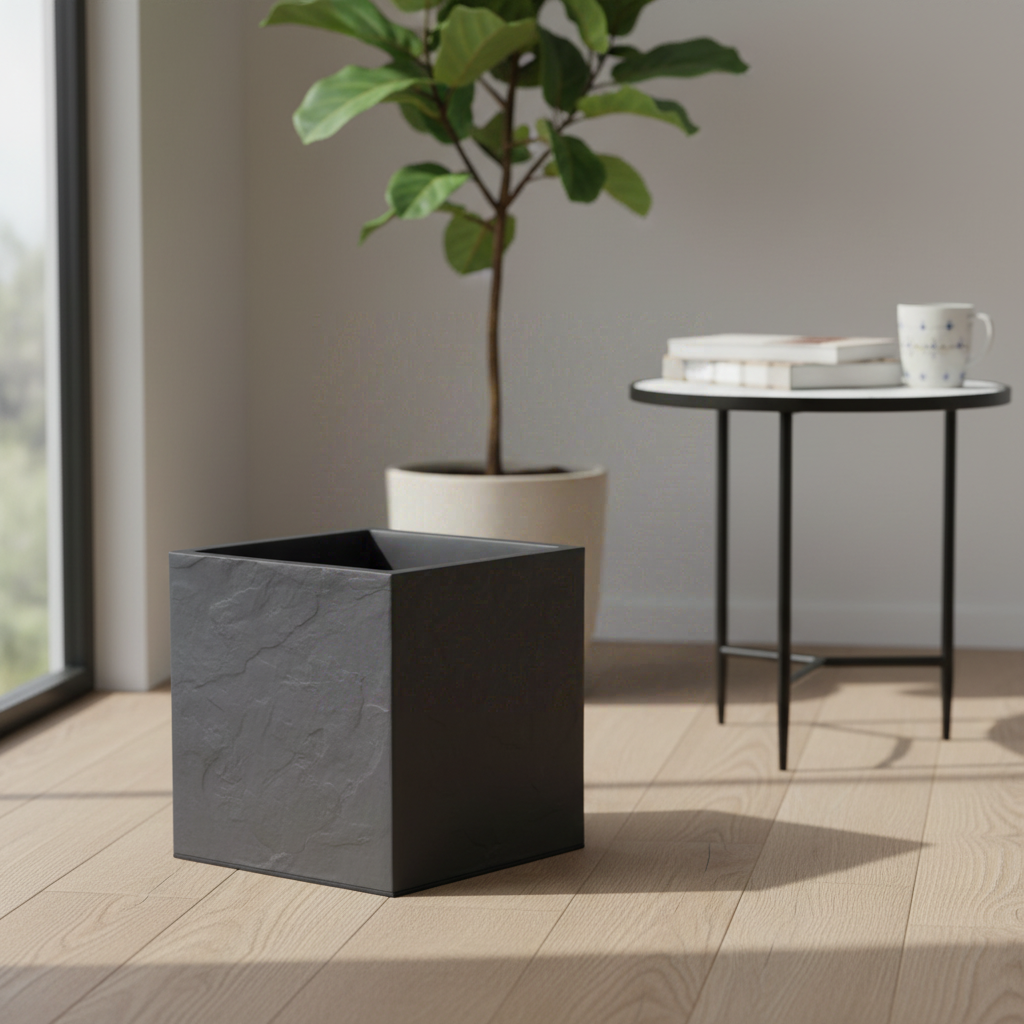 EDA Pot carré VOLCANIA 40 cm gris anthracite, à double paroi avec réserve d'eau, 39,5 x 39,5 x 43,5 cm, 31 L