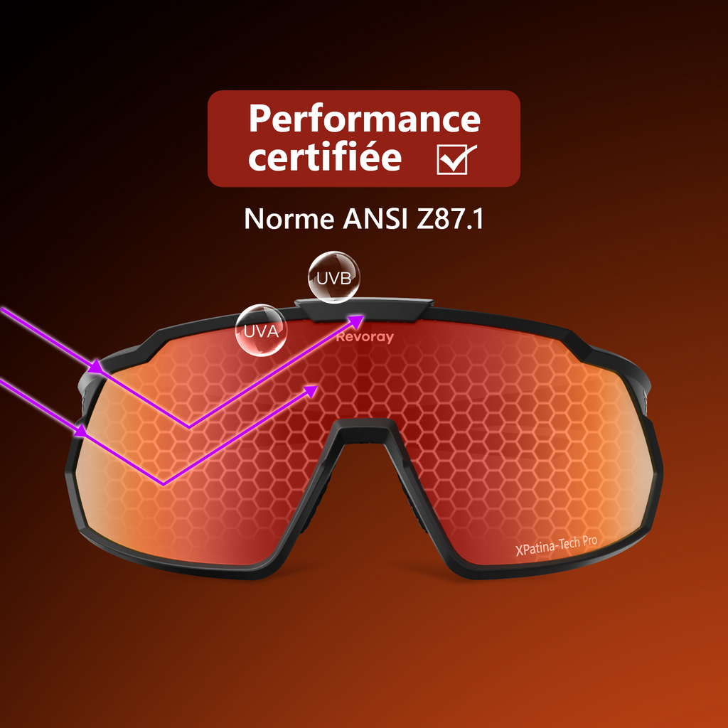 Revoray Y1 Lunettes de soleil de cyclisme avec verres polarisés TAC haute définition, monture TR90 ultra-légère 33g, protection UV 400, revêtement hydrophobe et oléophobe - Orange