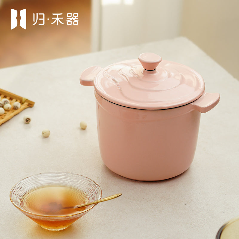 Pot pour aliments pour bébés en fonte émaillée, mini faitout multifonction pour 1 personne pour bouillie et soupe, compatible avec les plaques à induction, hot pot pour 1 personne