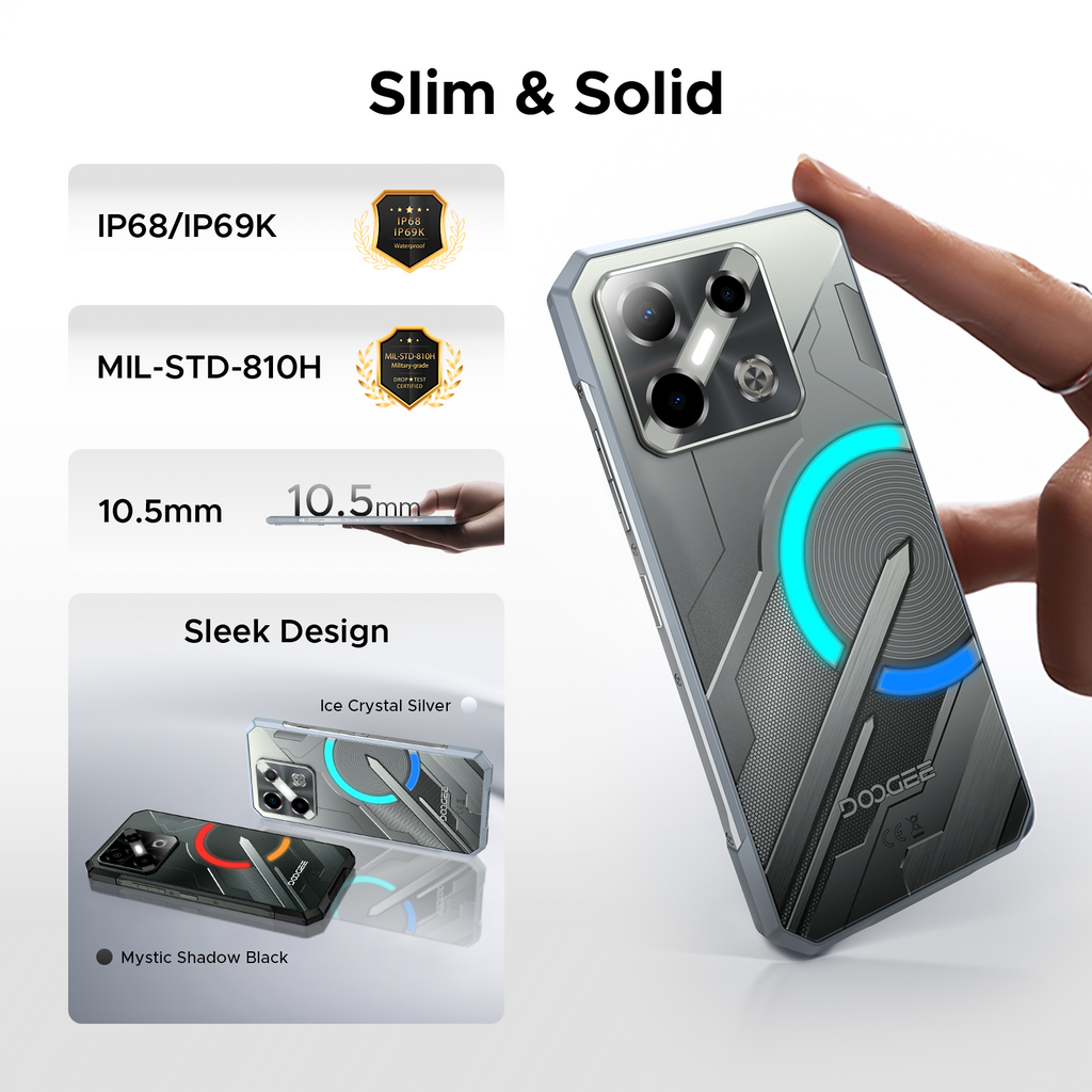 DOOGEE Blade GT Pro 5G Smartphone Rugged 2025, Effets Lumineux Dynamiques, 32 Go + 512 Go, 6 nm D7025, 120 Hz & 6,72" FHD+, Caméra IA 100 MP, Téléphone Mobile Android Ultra-Fin