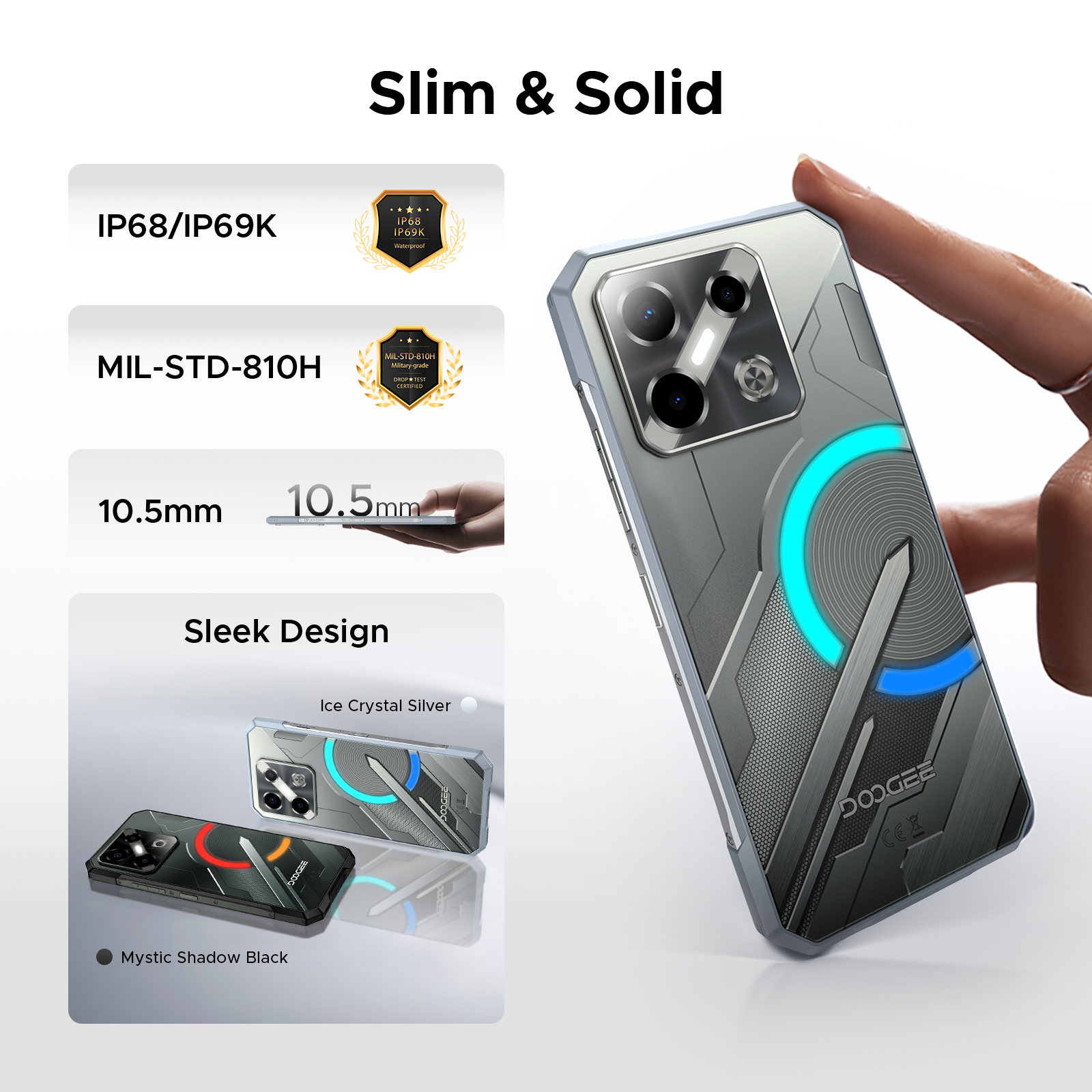 DOOGEE Blade GT Pro 5G Smartphone Rugged 2025, Effets Lumineux Dynamiques, 32 Go + 512 Go, 6 nm D7025, 120 Hz & 6,72" FHD+, Caméra IA 100 MP, Téléphone Mobile Android Ultra-Fin