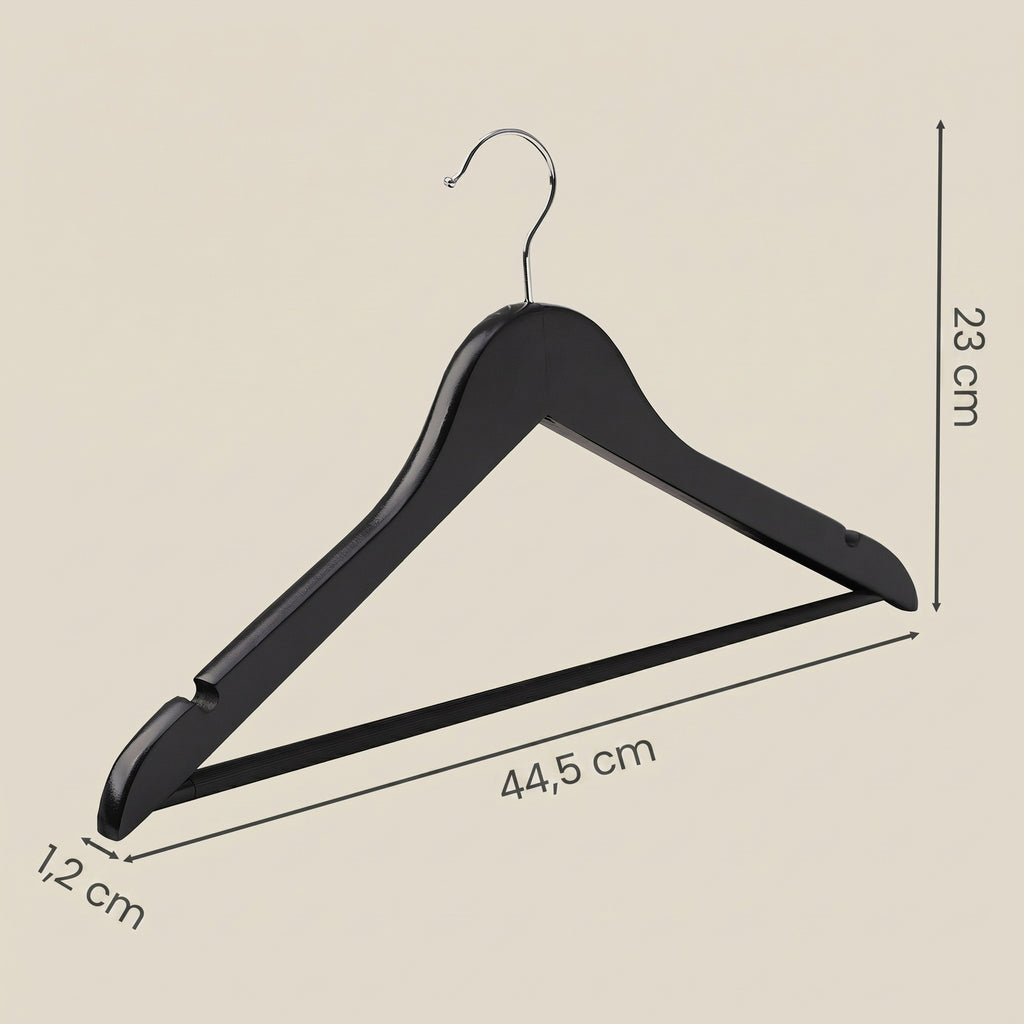 JOYFURNOS Cintres en Bois Massif, Lot de 10, Avec Rainures sur les Épaules, Pour Costumes, Chemises, Manteaux, Noir