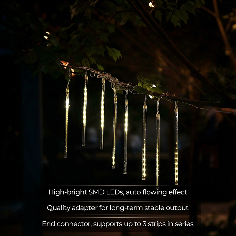 M.TK Guirlande Lumineuse Pluie de Météores avec 15 Tubes 720 LED Gouttes de Pluie Étanches Effet Chute de Neige pour Sapin de Noël (Blanc Chaud)