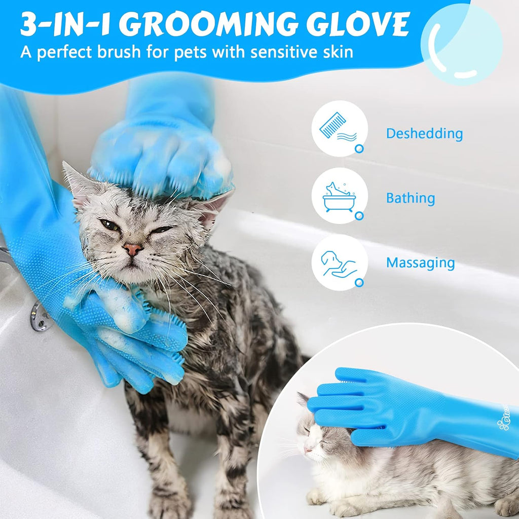 Pecute Gants de toilettage pour animaux, Résistants à la chaleur, Gants de bain et de massage à cinq doigts en silicone pour chiens et chats, Picots haute densité
