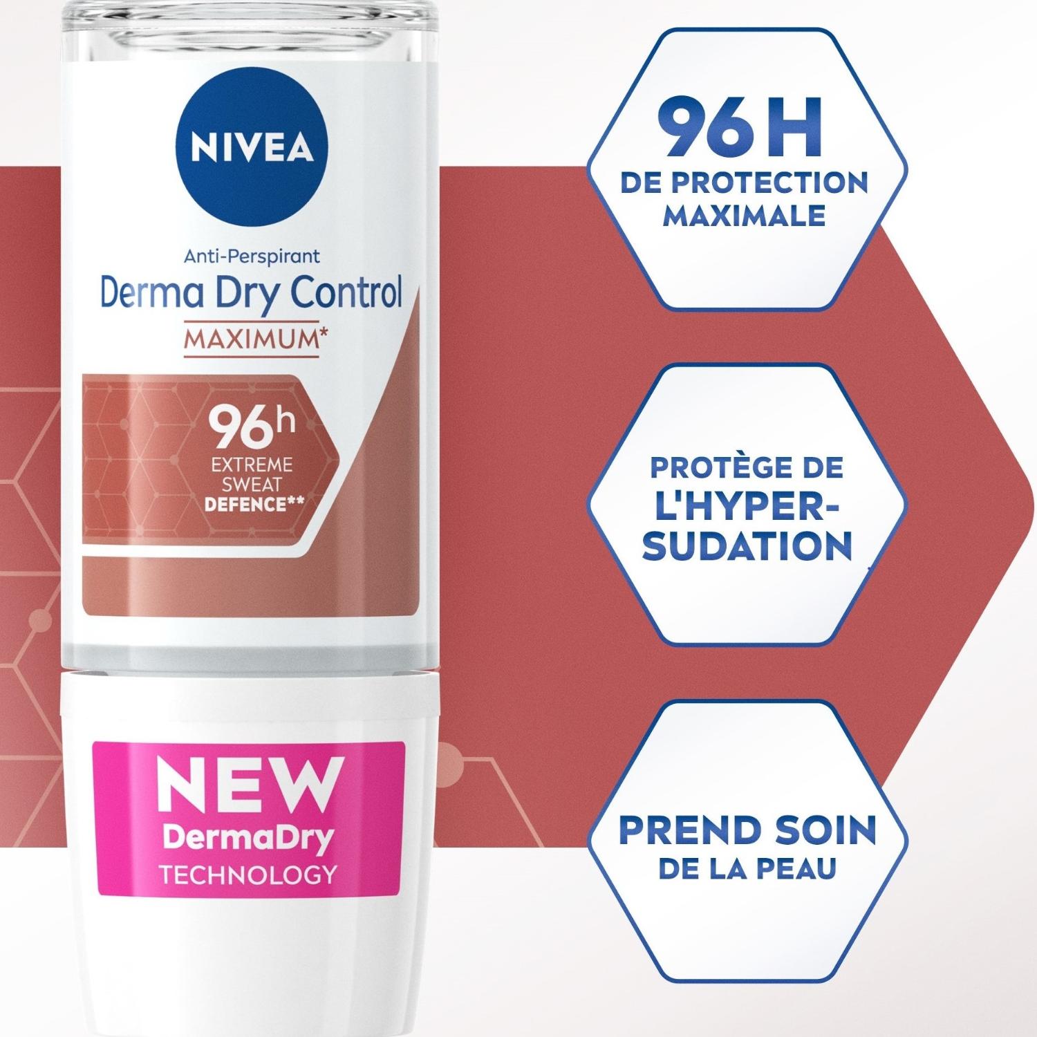 NIVEA Déodorant Femme Aisselles Derma Dry Control 96H Bille 50ml