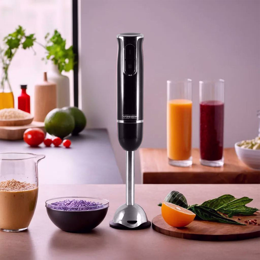 KitchenCook Mixeur plongeant Hand X noir avec pied en acier inoxydable