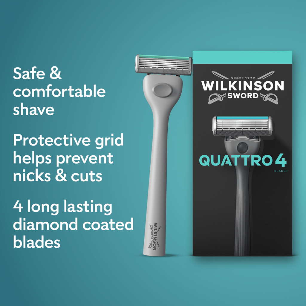 Wilkinson Sword Quattro - Rasoir pour Homme - 1 Manche + 1 Recharge
