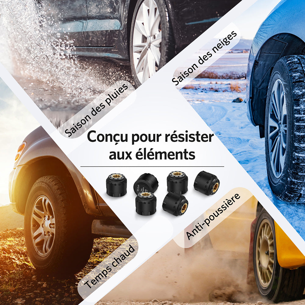 Tymate Système de surveillance de la pression des pneus pour camping-car, moniteur de pression des pneus à recharge solaire, équipé de 6 capteurs, 6 modes d’alarme, répéteur