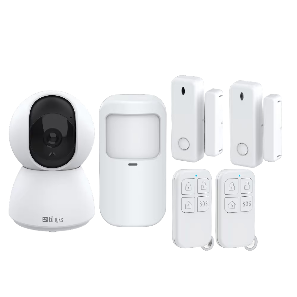 Konyks KO338690 Pack sécurité - 1 caméra Wi-Fi intérieure + 2 détecteurs d'ouverture + 1 détecteur de mouvement + 2 télécommandes