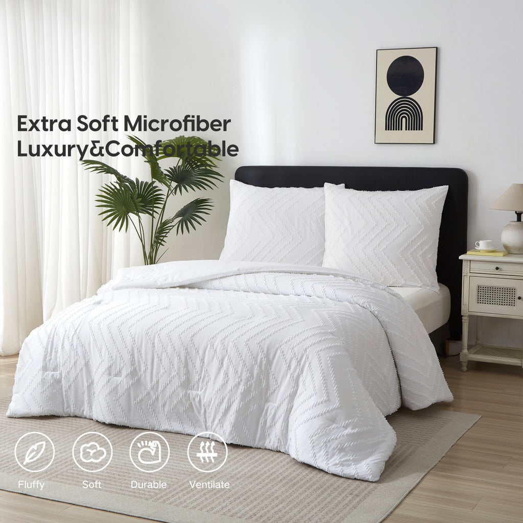 MEEALLHOME Parure de lit à motifs tuftés blanc - 1 housse 200 x 200 cm et 2 taies 65 x 65 cm