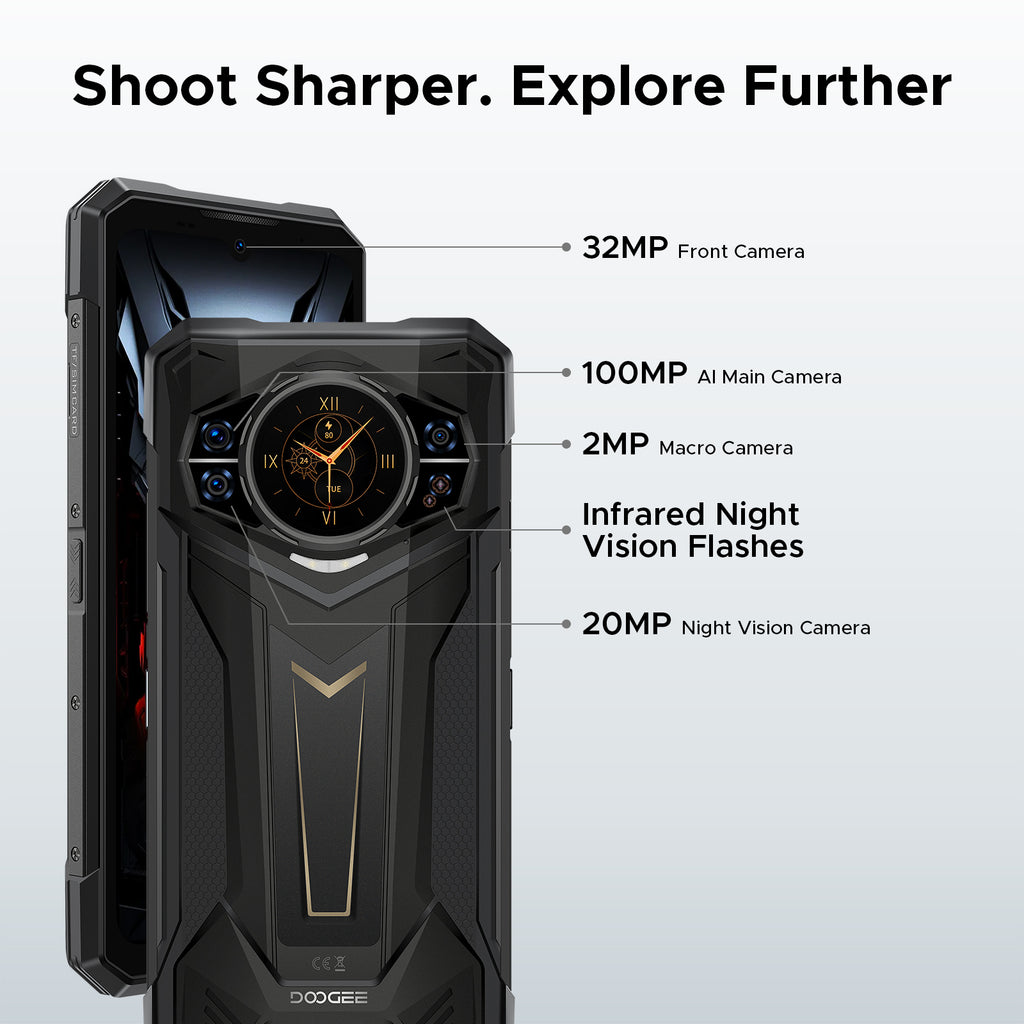 DOOGEE S200 Plus Smartphone Rugged 5G, Dimensity 7300, (16 Go+20 Go)+512 Go avec Écran Arrière Dynamique 1,32" Android 15 Téléphone Rugged, 10100 mAh, Caméra Vision Nocturne 100 MP+20 MP, 6,72", 120 Hz, NFC, Gemini AI Double SIM