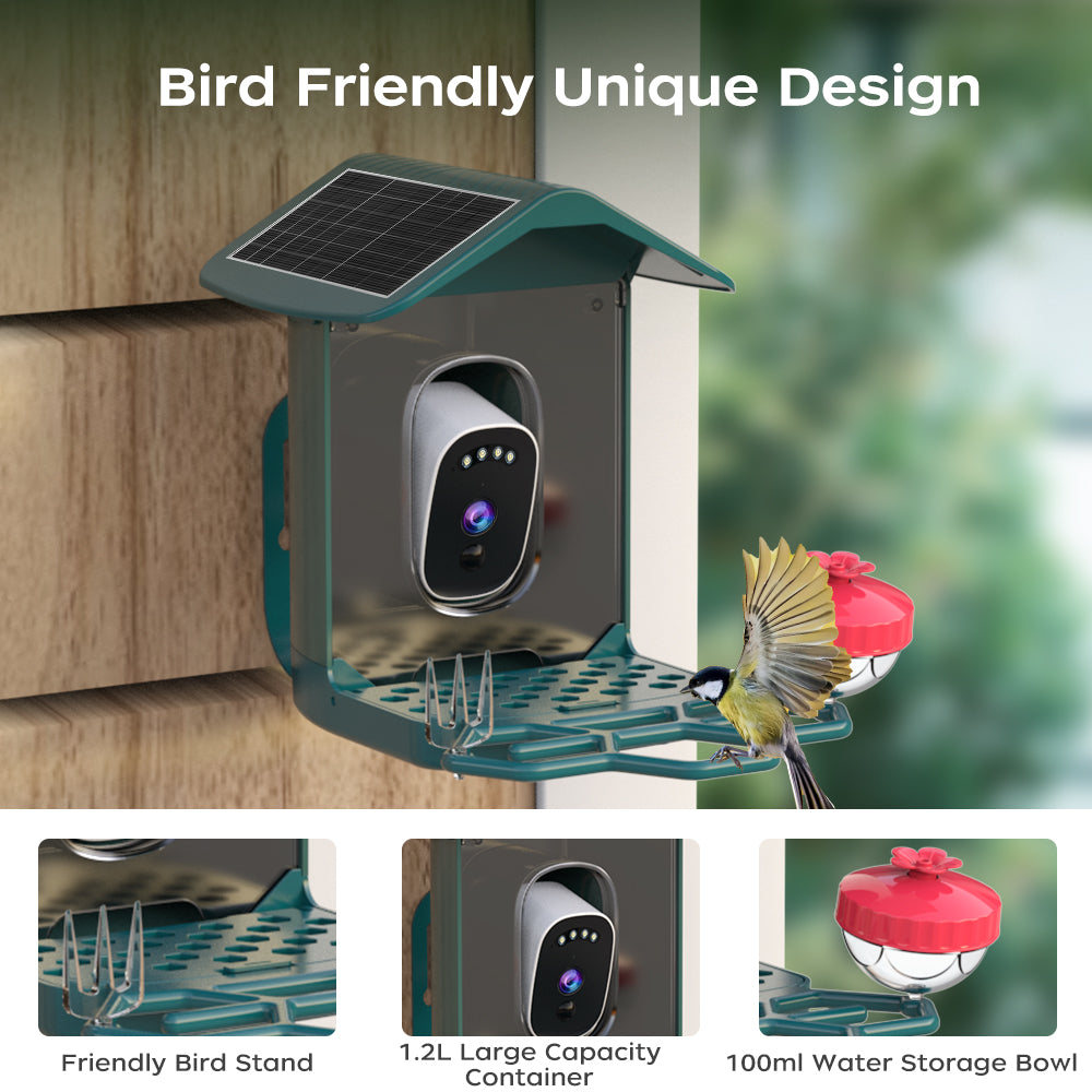 JOOAN Alimentateur intelligent solaire pour oiseaux Wi‑Fi - Capte des photos et des vidéos Ultra HD 2K ! - Le cadeau parfait pour les amateurs d’ornithologie !