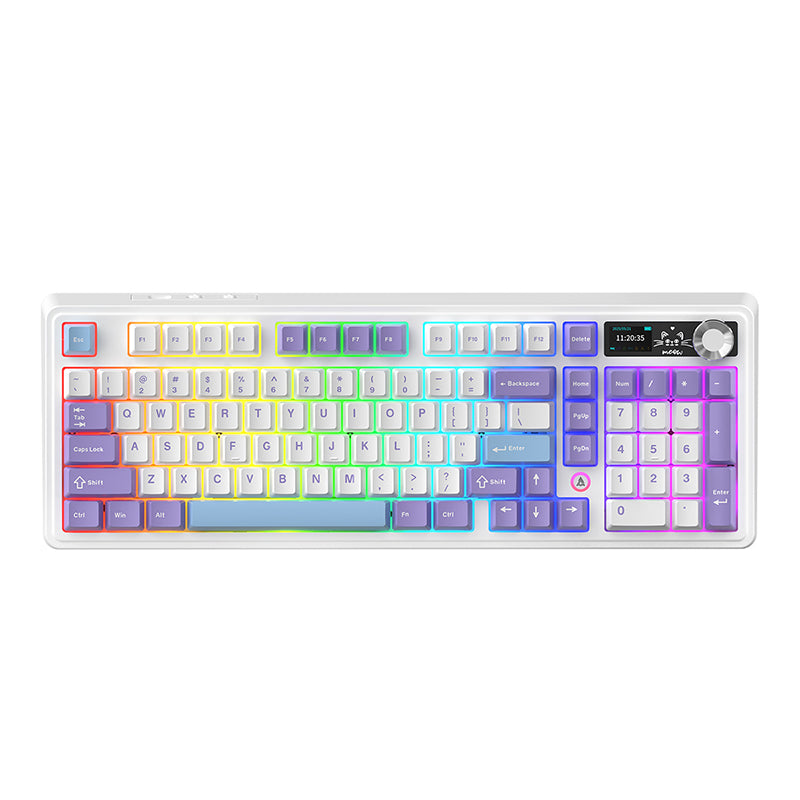 AJAZZ AK980 V2 clavier mécanique sans fil, disposition QWERTY 98 % interchangeable à chaud pour jeu, batterie 10000 mAh, filaire/Bluetooth/2,4G, éclairage RVB