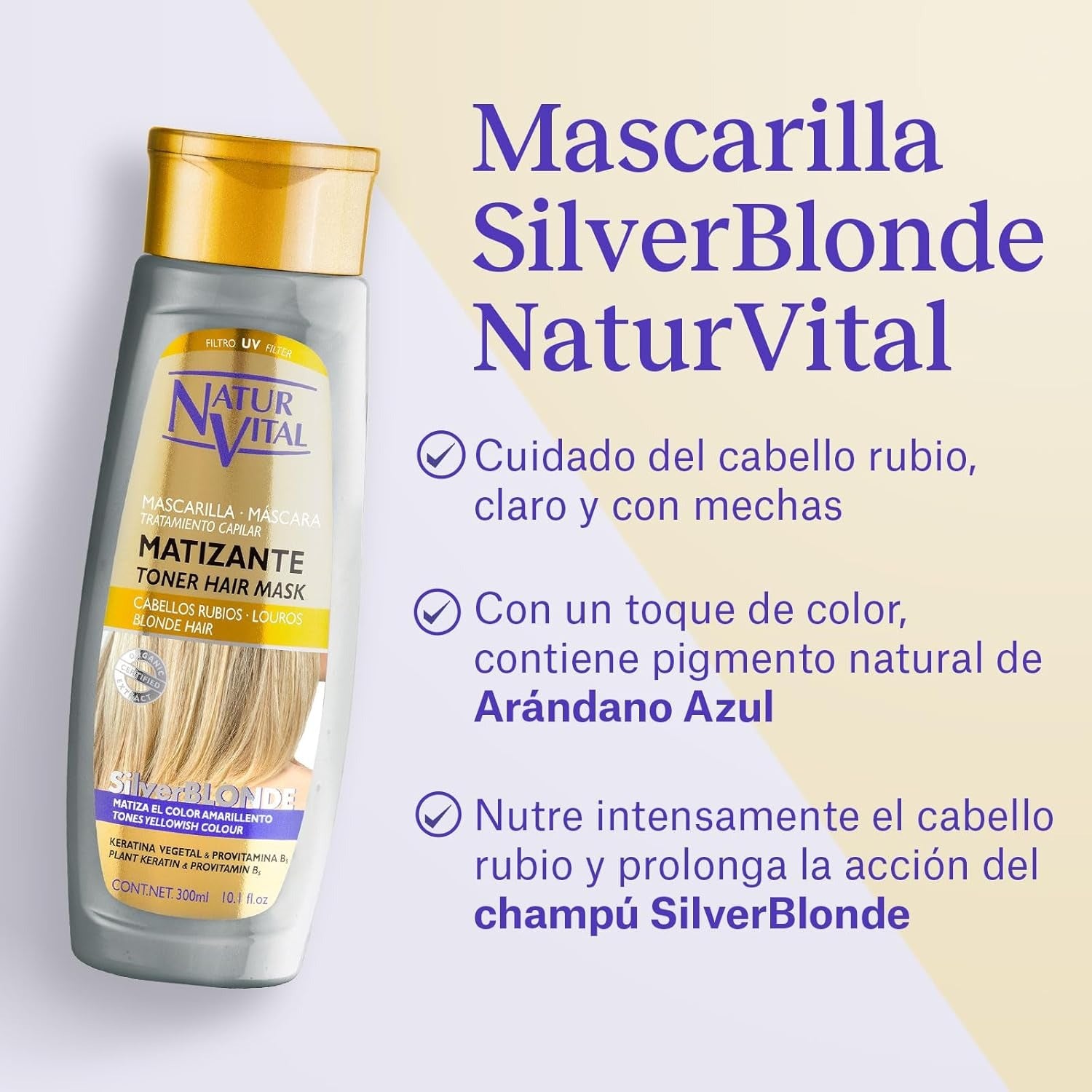 NaturVital Masque capillaire tonifiant pour cheveux blonds argentés 300 ml
