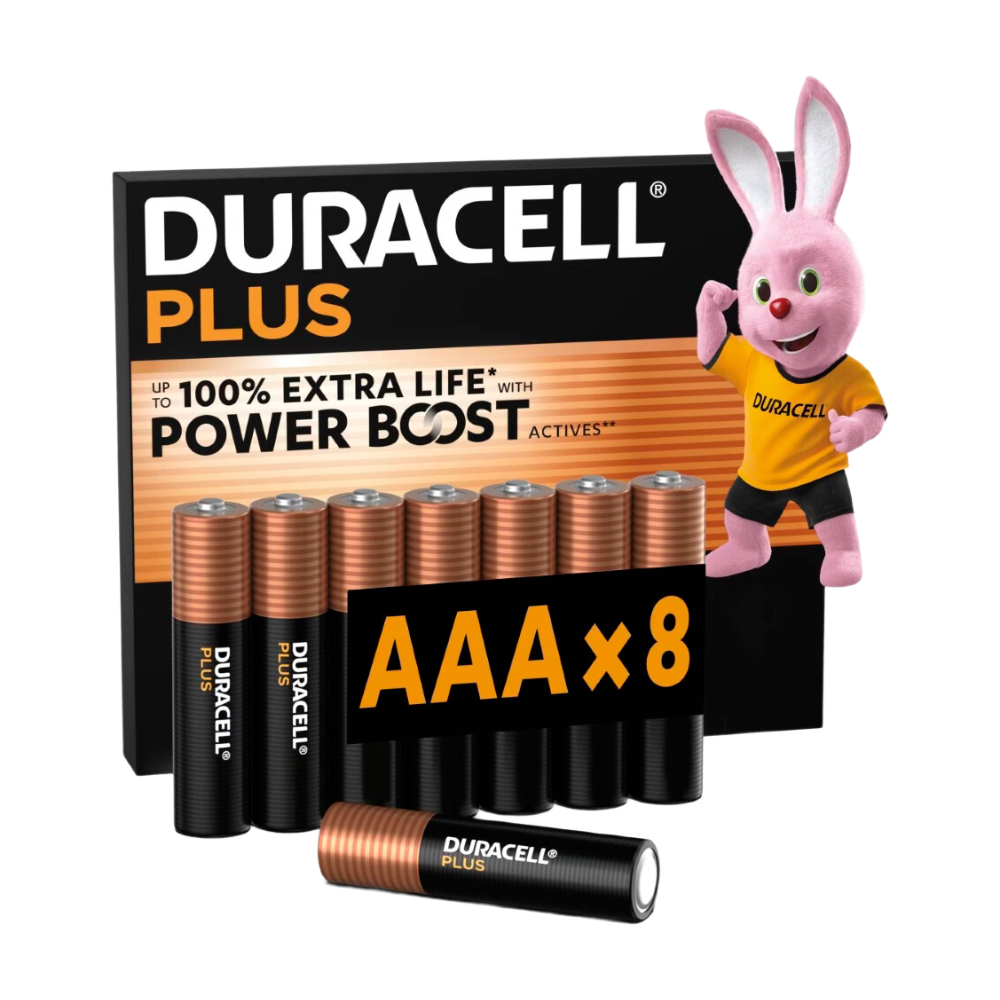 Duracell Plus Piles AAA (lot de 8) – Piles alcalines 1,5 V – Durent jusqu’à 100 % plus longtemps* grâce aux ingrédients POWER BOOST** – Fiables pour vos appareils du quotidien