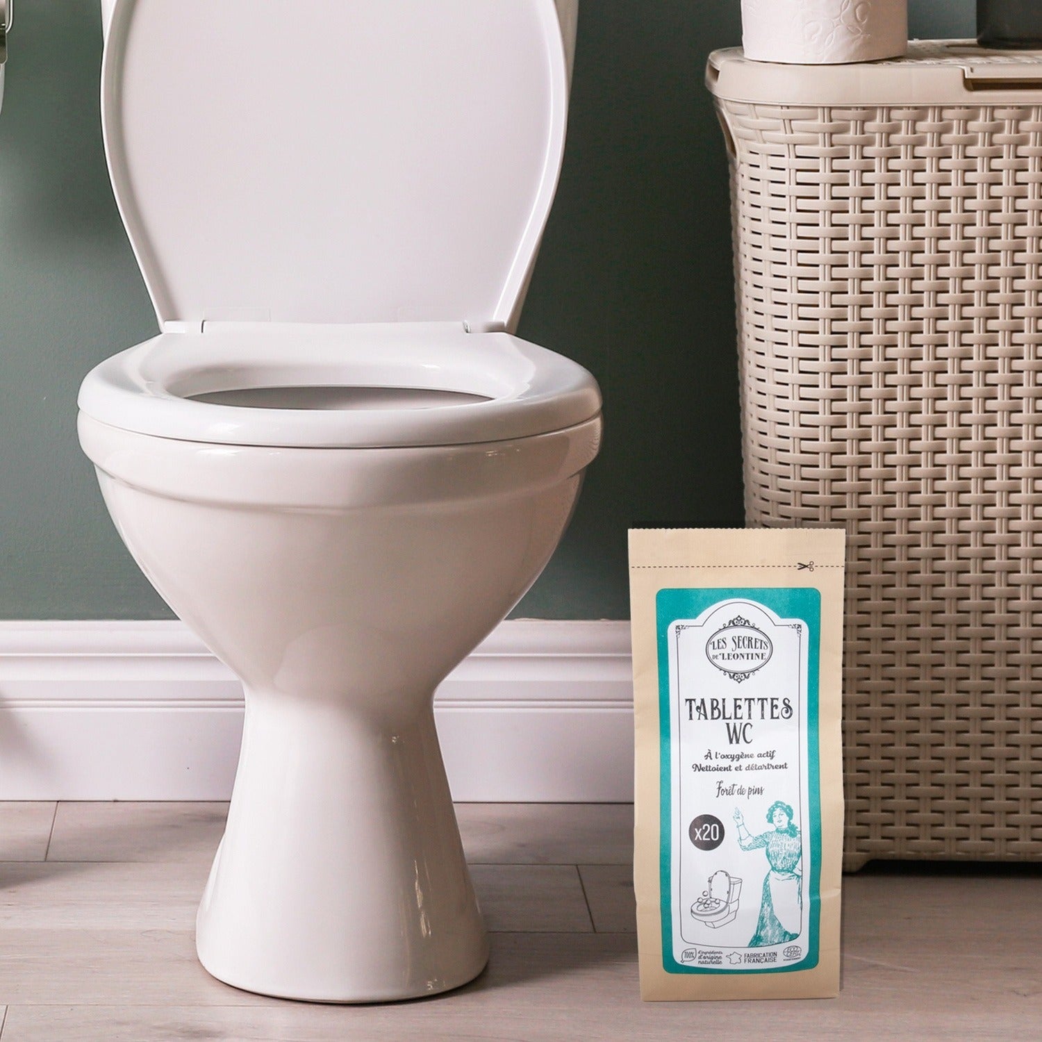 LES SECRETS DE LEONTINE Tablettes nettoyantes WC effervescentes 3 en 1 Ecocert Forêt de Pins 20 tablettes