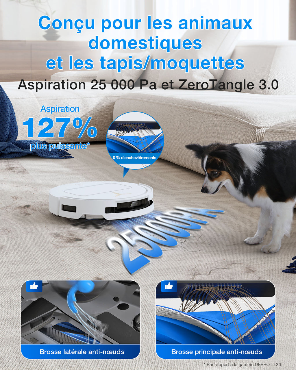 Robot aspirateur et laveur ECOVACS T50 Pro (Noir) avec station OMNI tout-en-un incluant le dosage du nettoyant, OZMO Turbo 2.0, jusqu'à 25 000 Pa de puissance d'aspiration