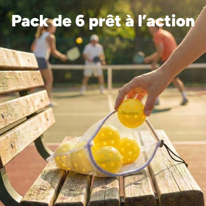 NIUPIPO Lot de 6 balles de pickleball d’extérieur en TPE - Diamètre 74 mm