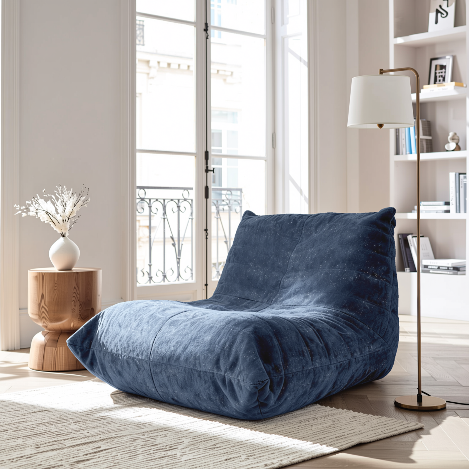 URBAN MEUBLE Fauteuil Lounge en Chenille à Fils Argentés de Luxe (Bleu, 90x100x80cm)