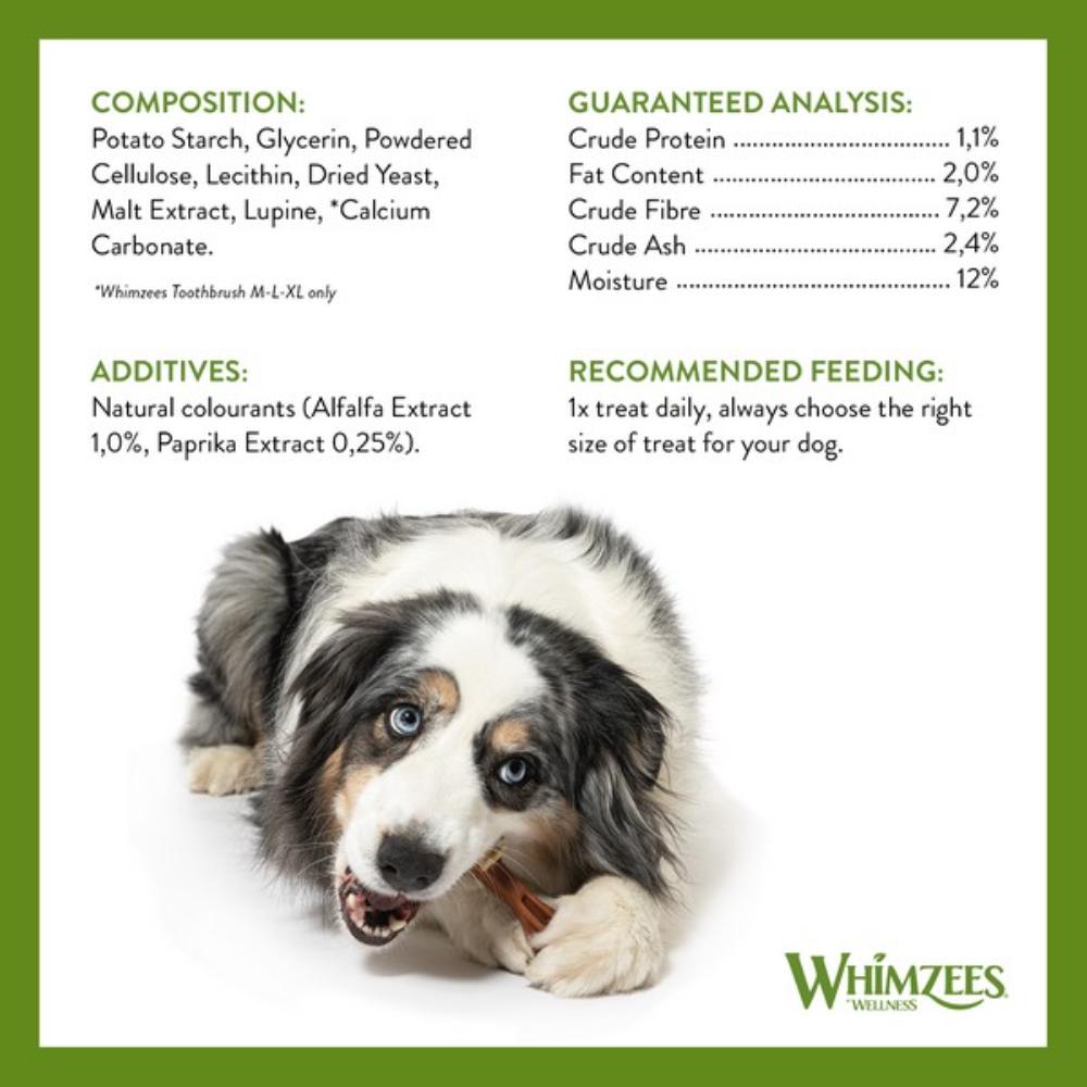 WHIMZEES Brosses à Dents L, 6 Pièces – Taille L, Friandises pour Chiens de Grande Taille, Naturelles & sans Céréale, Végétariennes, sans Sucre Ajouté