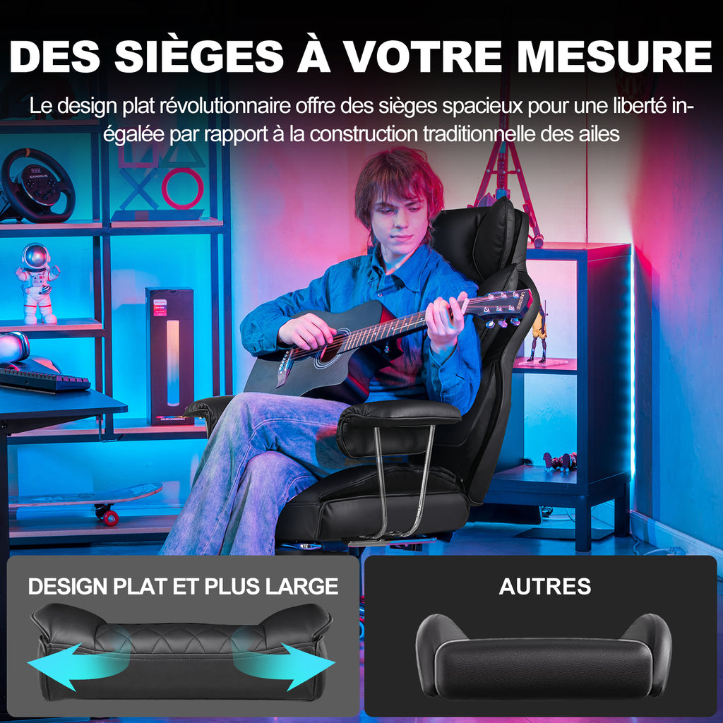GTPLAYER Chaise Gaming - Fauteuil de Bureau Exécutif avec Repose-Pieds, Ergonomique, Dossier Haut, Support Lombaire, Inclinable, Pivotante, Robustesse Haute, Noir