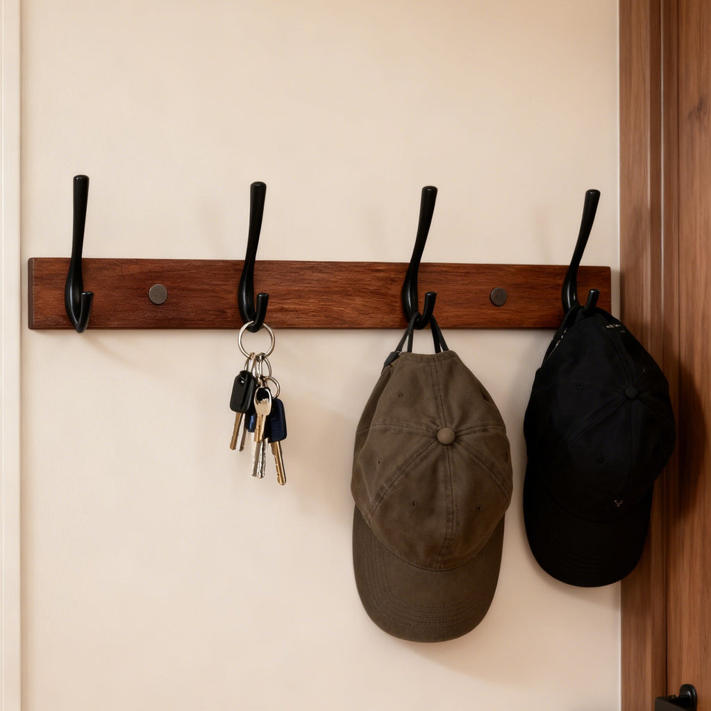 JU7CER Étagère Murale de Rangement Cuisine et Salle de Bain, Porte-Accessoires Multifonction, Barre de Crochets Moderne 43 cm