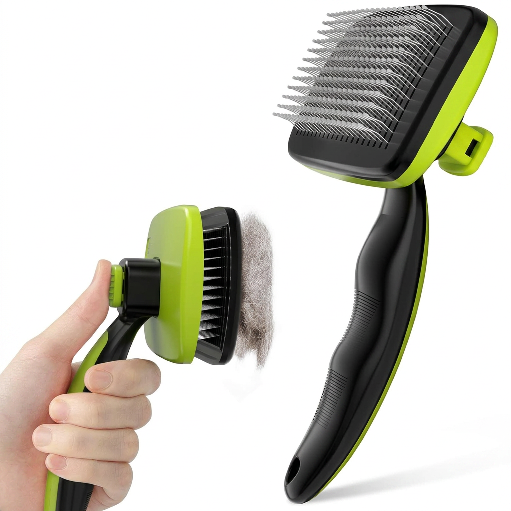Pecute Peigne rétractable basique pour animaux de compagnie (Petit, avec perles adhésives) | Couleur : Vert + Noir