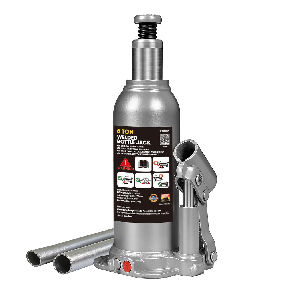 TCE Cric Bouteille Hydraulique Vertical Robuste 6t 207-402mm Base en Acier Forgé Tige de Piston Chromée avec Soupape de Sécurité Anti-Débordement pour Lever des SUVs Pick-Ups Camions