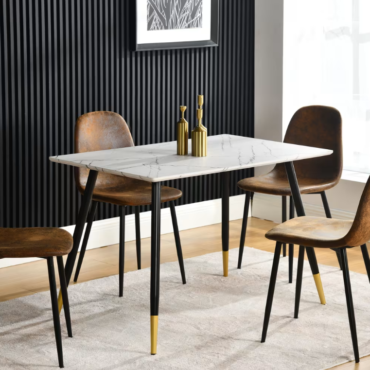 URBAN MEUBLE Table à manger rectangulaire effet marbre blanc - 110 x 70 x 75 cm