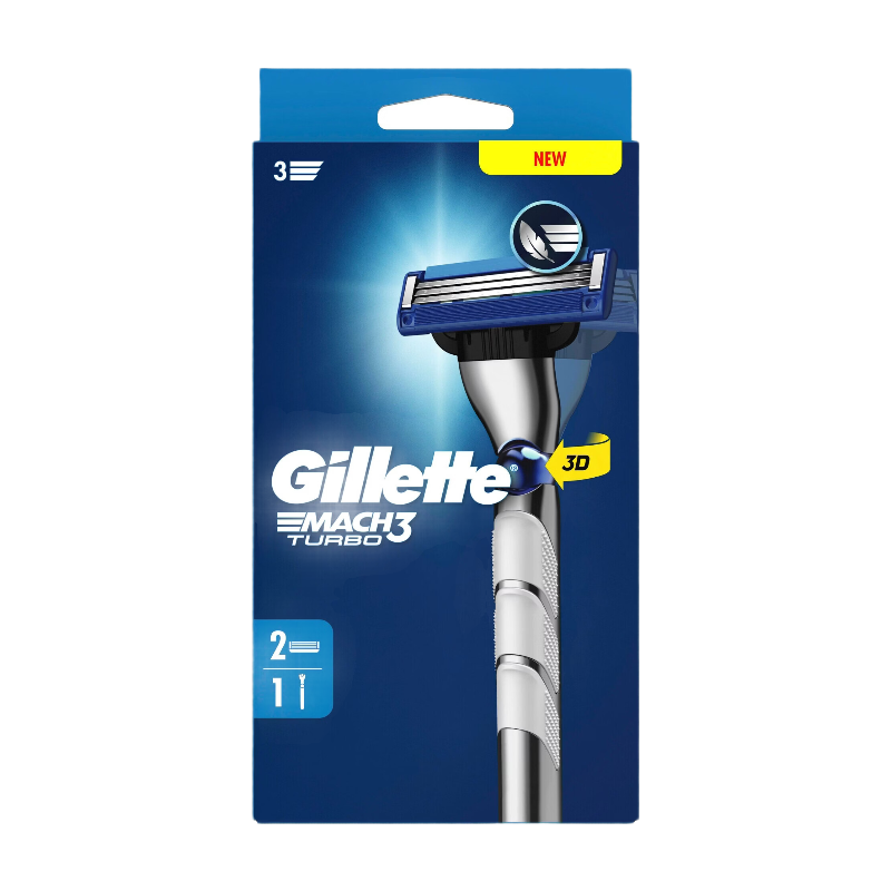 Gillette Mach 3 Turbo Rasoir pour hommes avec 2 lames de rechange, Gris