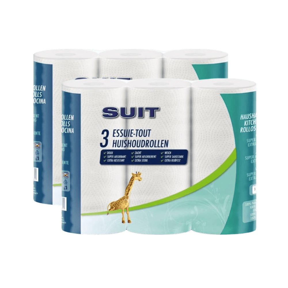 SUIT Essuie-tout Économique, 2 Épaisseurs, 48 Feuilles par Rouleau, 6 Rouleaux (2 Paquets de 3)