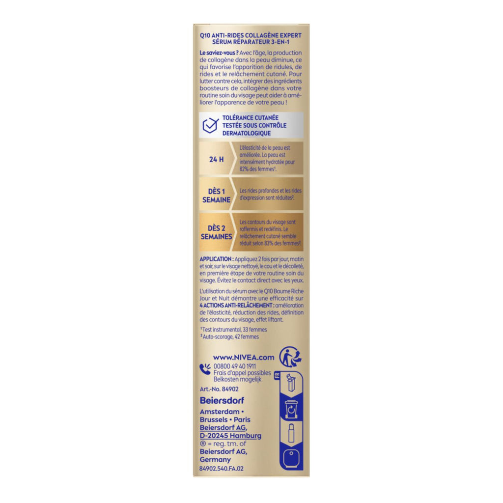 NIVEA Q10 Anti‑Rides Collagène Expert Sérum Réparateur 3‑en‑1 Visage 30 ml