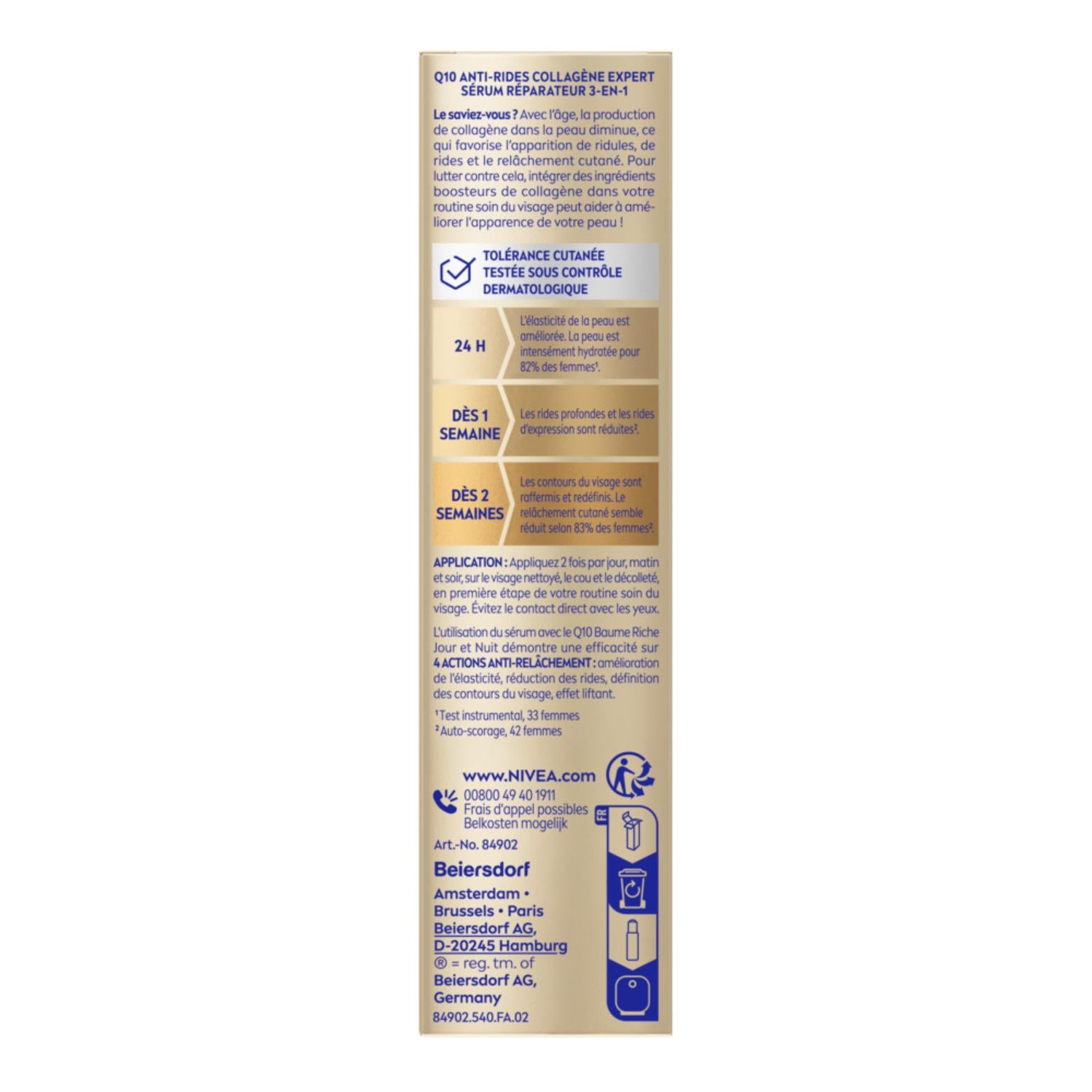 NIVEA Q10 Anti‑Rides Collagène Expert Sérum Réparateur 3‑en‑1 Visage 30 ml